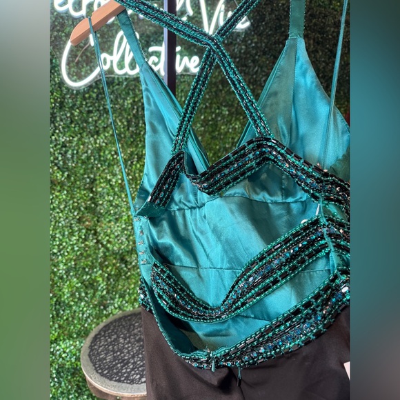 New Mori Lee Black & Teal Satin/Sequin Formal Evening Gown - Picture 11 of 16